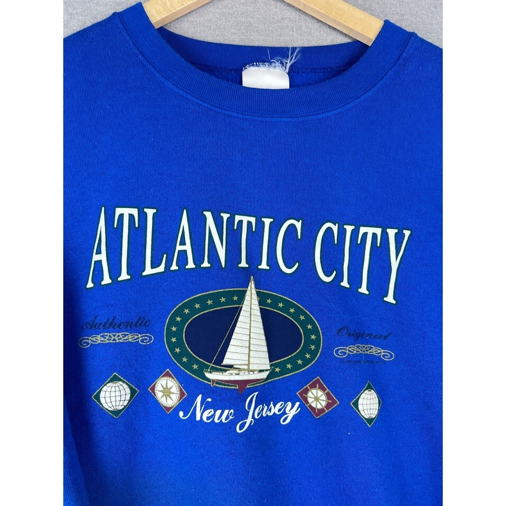 Vintage Atlantic City New Jersey Sailboat Graphic Sweatshirt Royal Blue Large